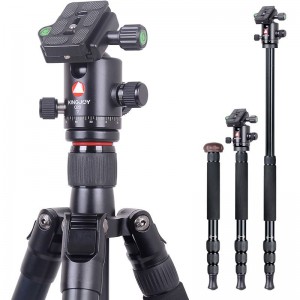 Kingjoy utazási állványkészlet, alumínium videokamera állvány folyadéktartó húzófejjel, középső oszlop, állítható lábszög, kompatibilis a Canon Nikon DSLR videofelvételekkel